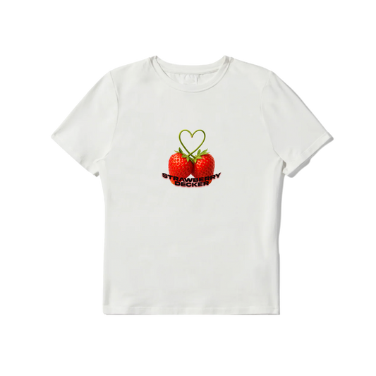 Strawberry Decker Baby Tee - White